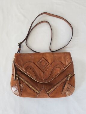 Isabella Fiore Suede & Leather Appliqué Zipper Crossbody Handbag Purse